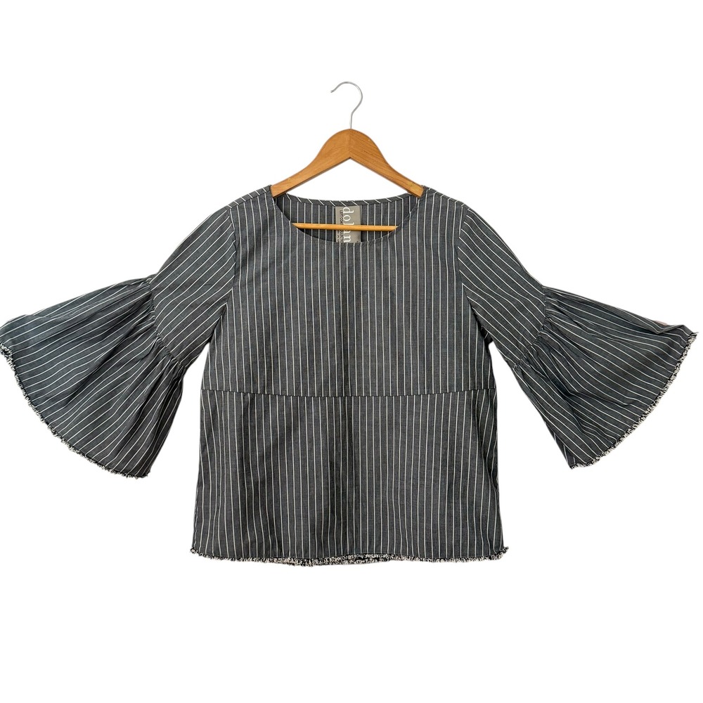 Anthropologie Dolan Bell Sleeve Frayed Hem Pinstripe Top‎ BOHO Grunge Women S